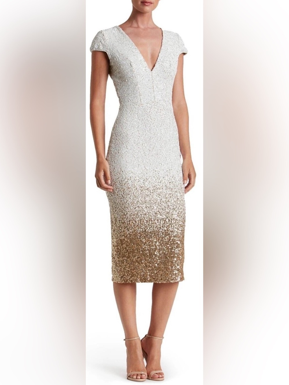 NEW Dress The Population Cece White Ombre Sequin Midi Dress sz XS